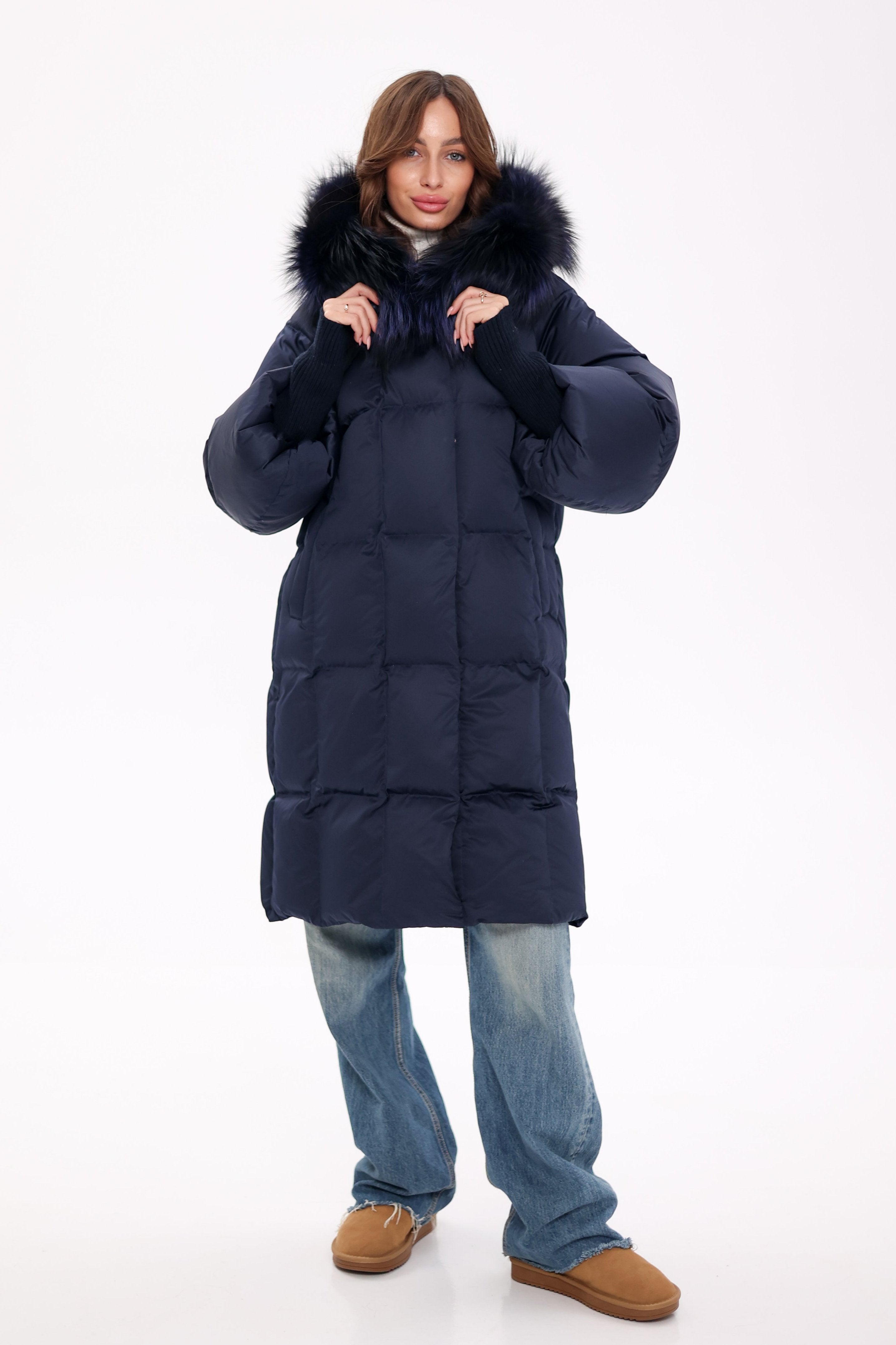 Genuine Fox Fur Trim Down Coat in Royal Blue Alaska® Outerwear Company
