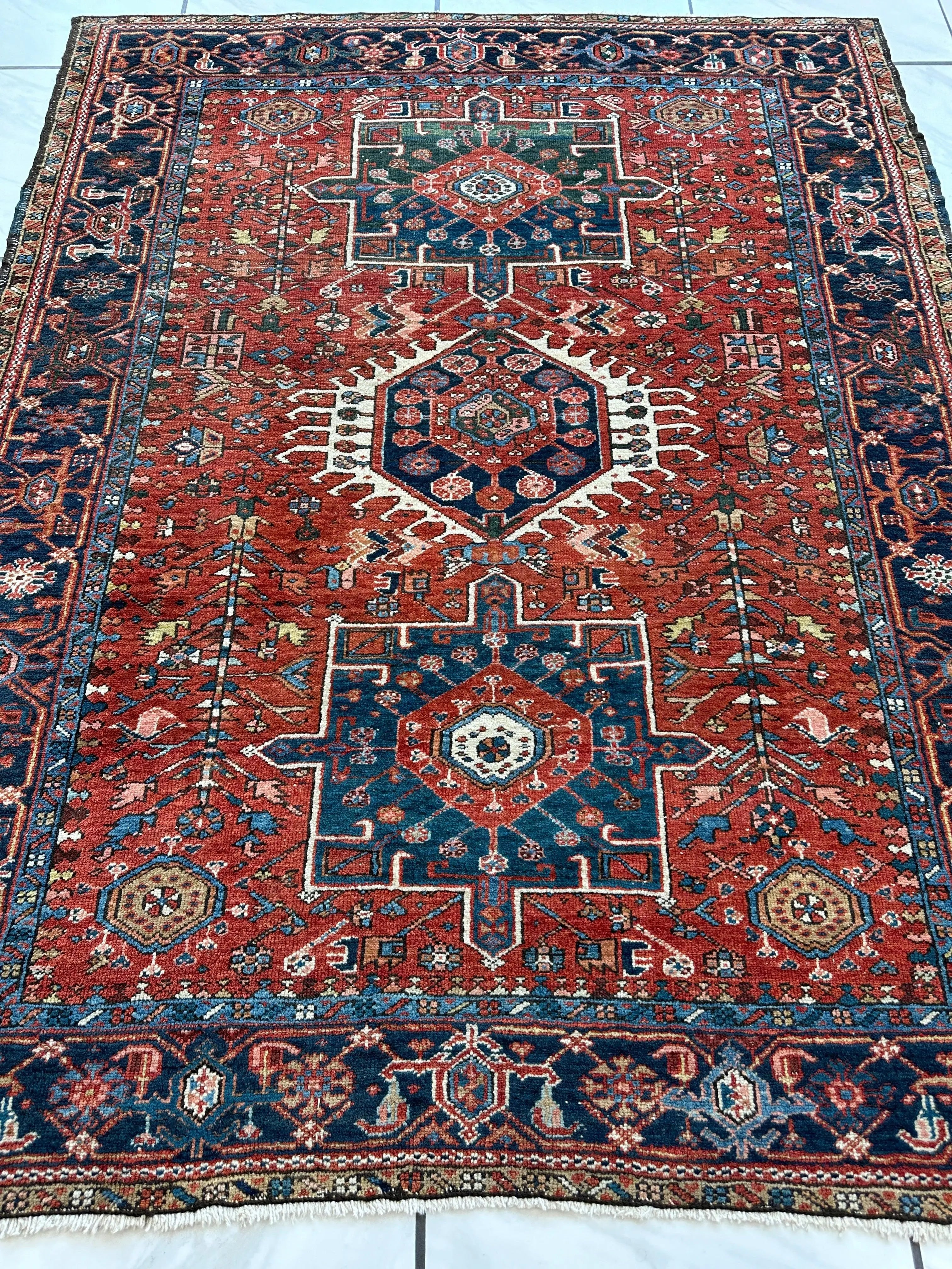 KARAJA Persian Antique Heriz Rug 4'9" x 6' Rugistan