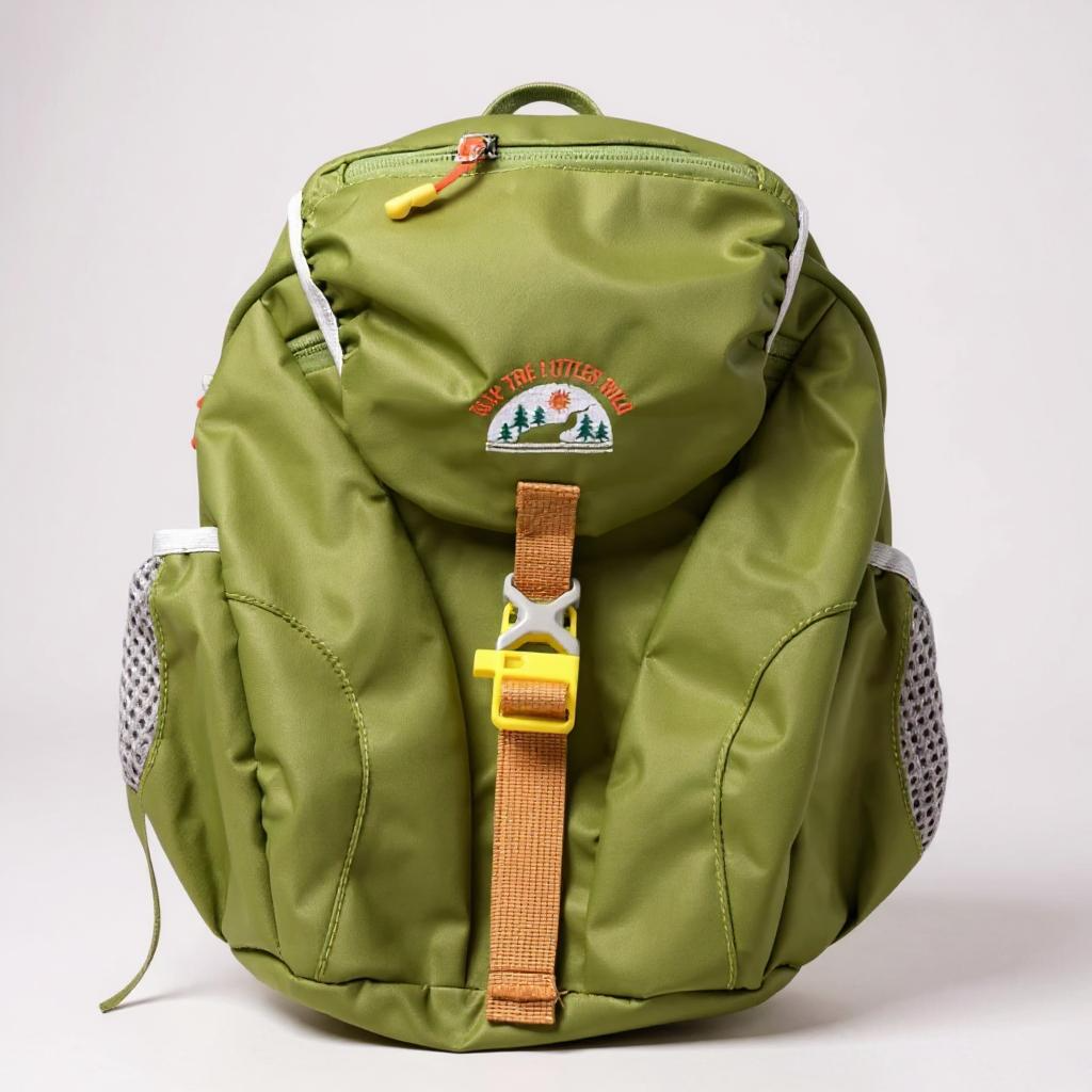 Green backpack with a brand logo on a white background