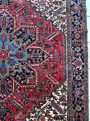 Hand-Knotted Persian Heriz Wool Rug – 9’ x 12’ – Geometric Medallion Design Rugistan