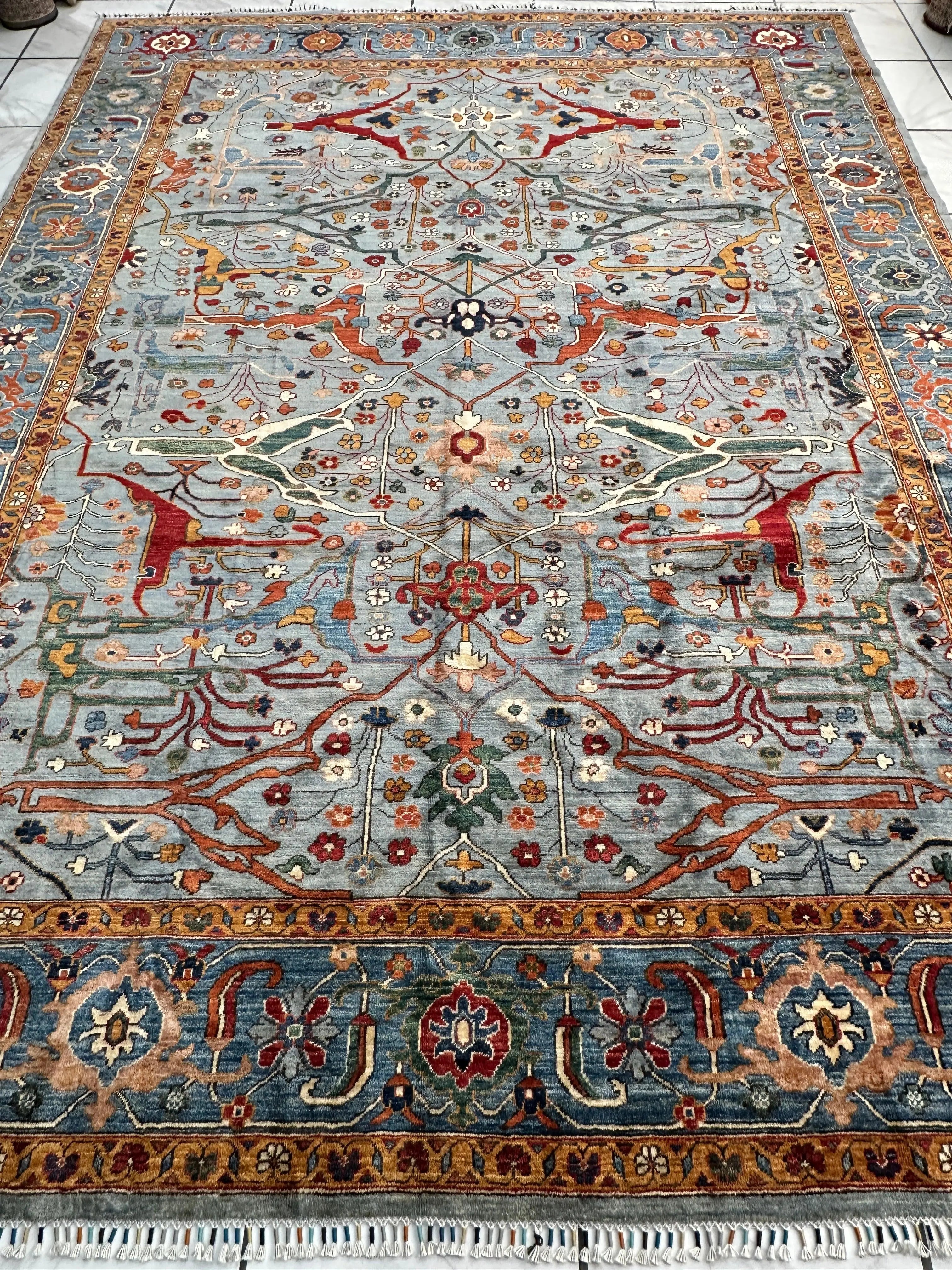 Hand-Knotted Trasitional Serapi Ghazni Wool Rug – 9’1” x 12’ – Intricate Floral Design Rugistan