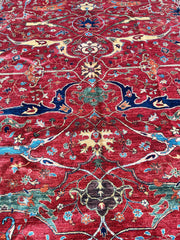 Hand-Knotted Afghani Bidjar Wool Rug – 9’x12’6” – Intricate Geometric & Floral Motifs Rugistan
