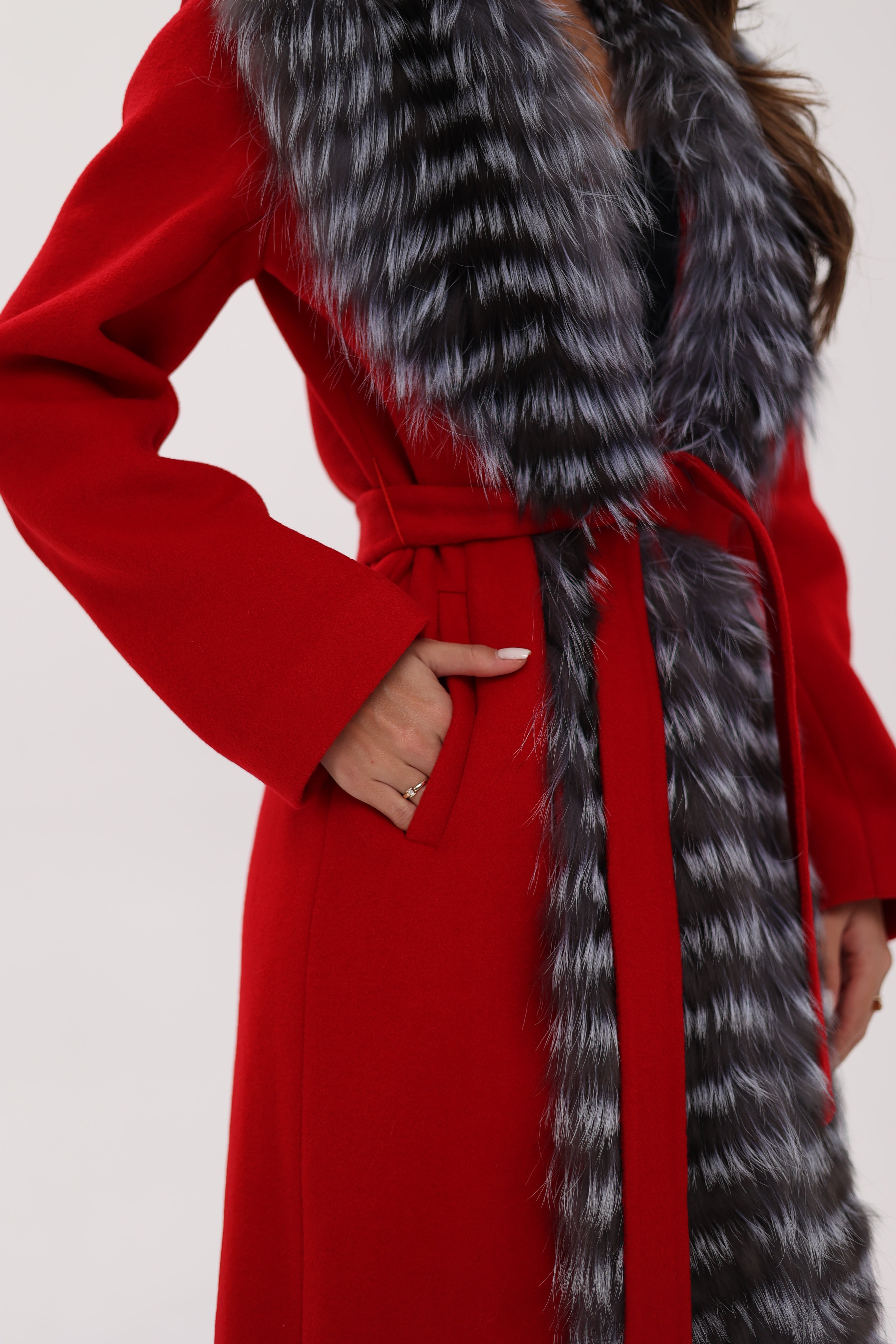 Genuine Silver Fox Virgin Wool Wrap Coat in Red Alaska® Outerwear Company