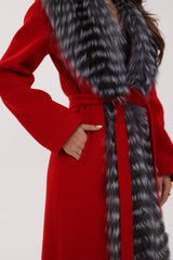 Genuine Silver Fox Virgin Wool Wrap Coat in Red Alaska® Outerwear Company