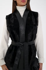 Genuine Mink Fur Leather Trim Wool Vest Alaska® Outerwear Company