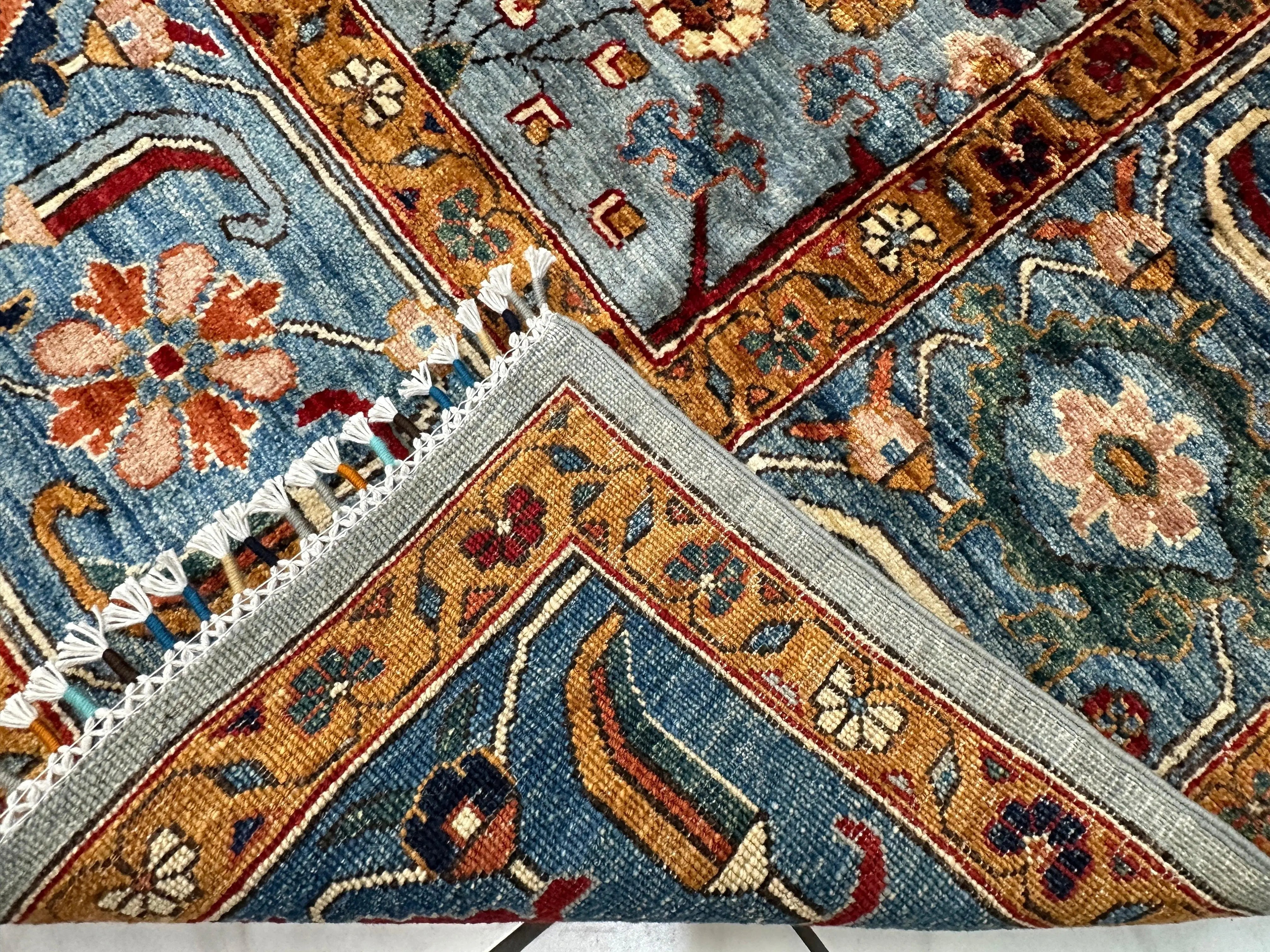 Hand-Knotted Trasitional Serapi Ghazni Wool Rug – 9’1” x 12’ – Intricate Floral Design Rugistan