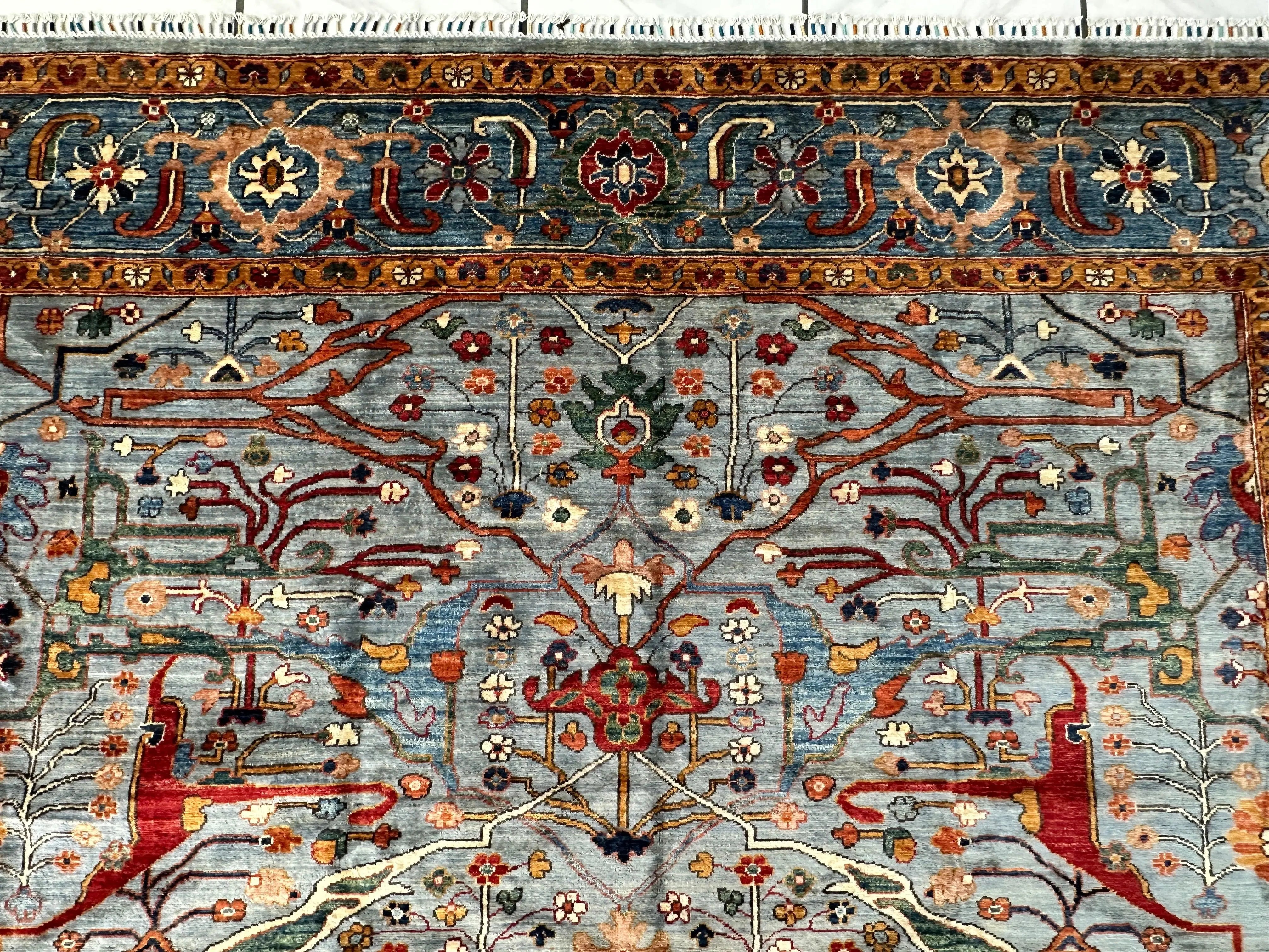 Hand-Knotted Trasitional Serapi Ghazni Wool Rug – 9’1” x 12’ – Intricate Floral Design Rugistan