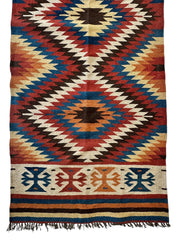 Hand-Knotted Afghan Kilim Wool Runner Rug – 2’8” x 12’4” – Vintage Full Geometric Design Rugistan
