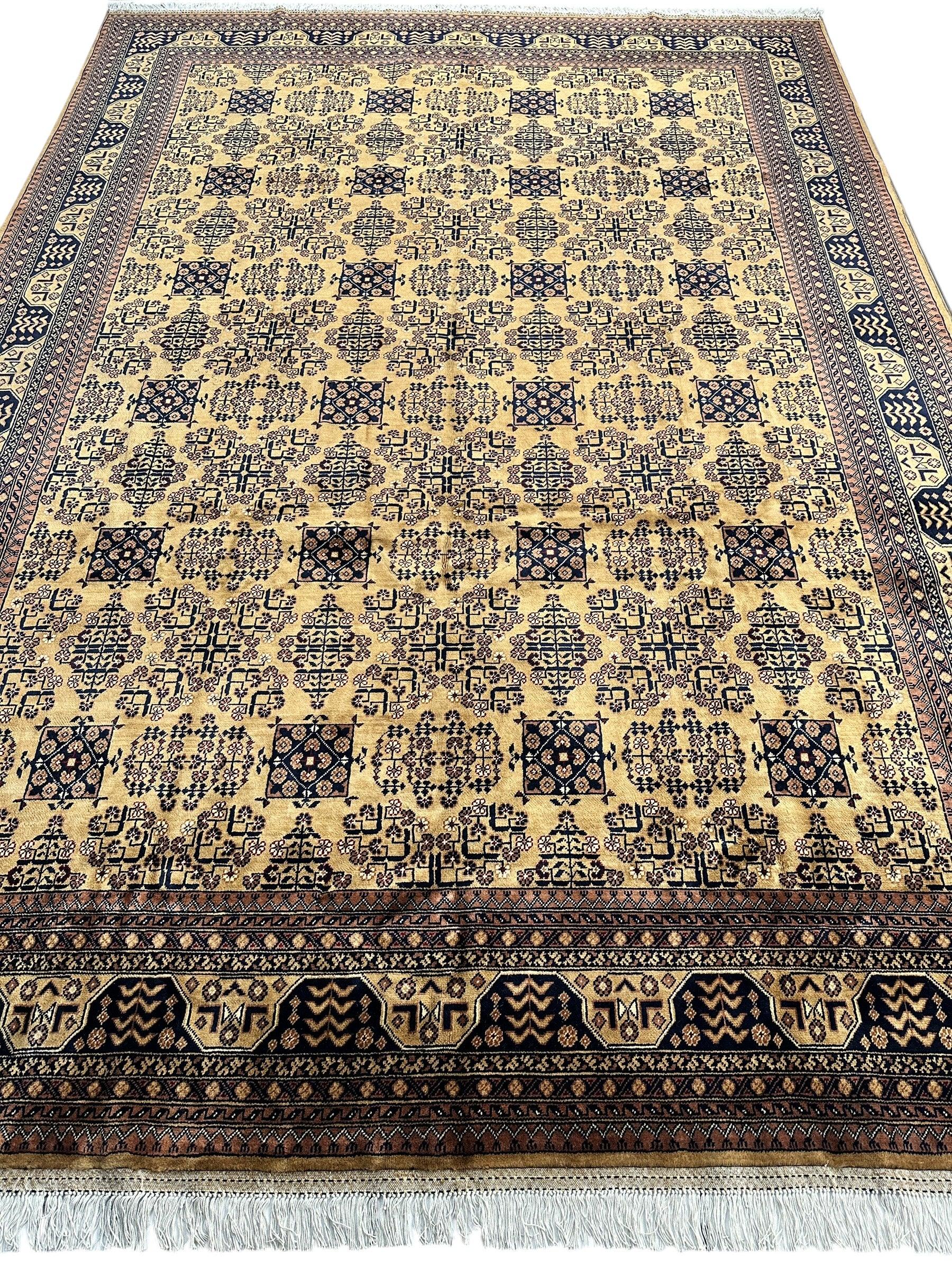 Hand-Knotted Afghan Bukhara Rug 8'4" x 11'10" - Wool, Geometric Patterns Rugistan