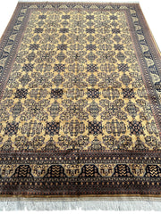 Hand-Knotted Afghan Bukhara Rug 8'4" x 11'10" - Wool, Geometric Patterns Rugistan