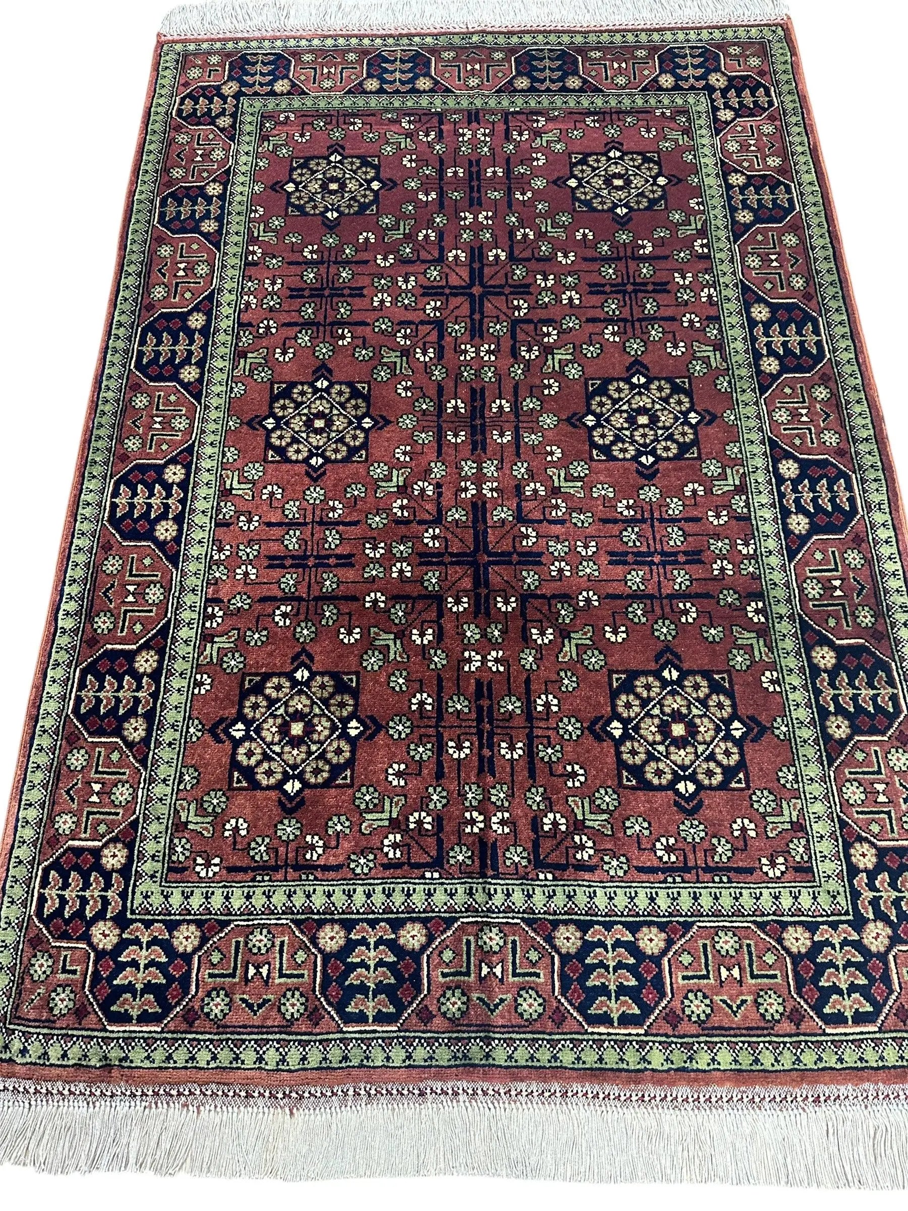 Hand-Knotted Bukharayi Rug – Brown 59” x 40” | Traditional Afghani Wool Rug Rugistan