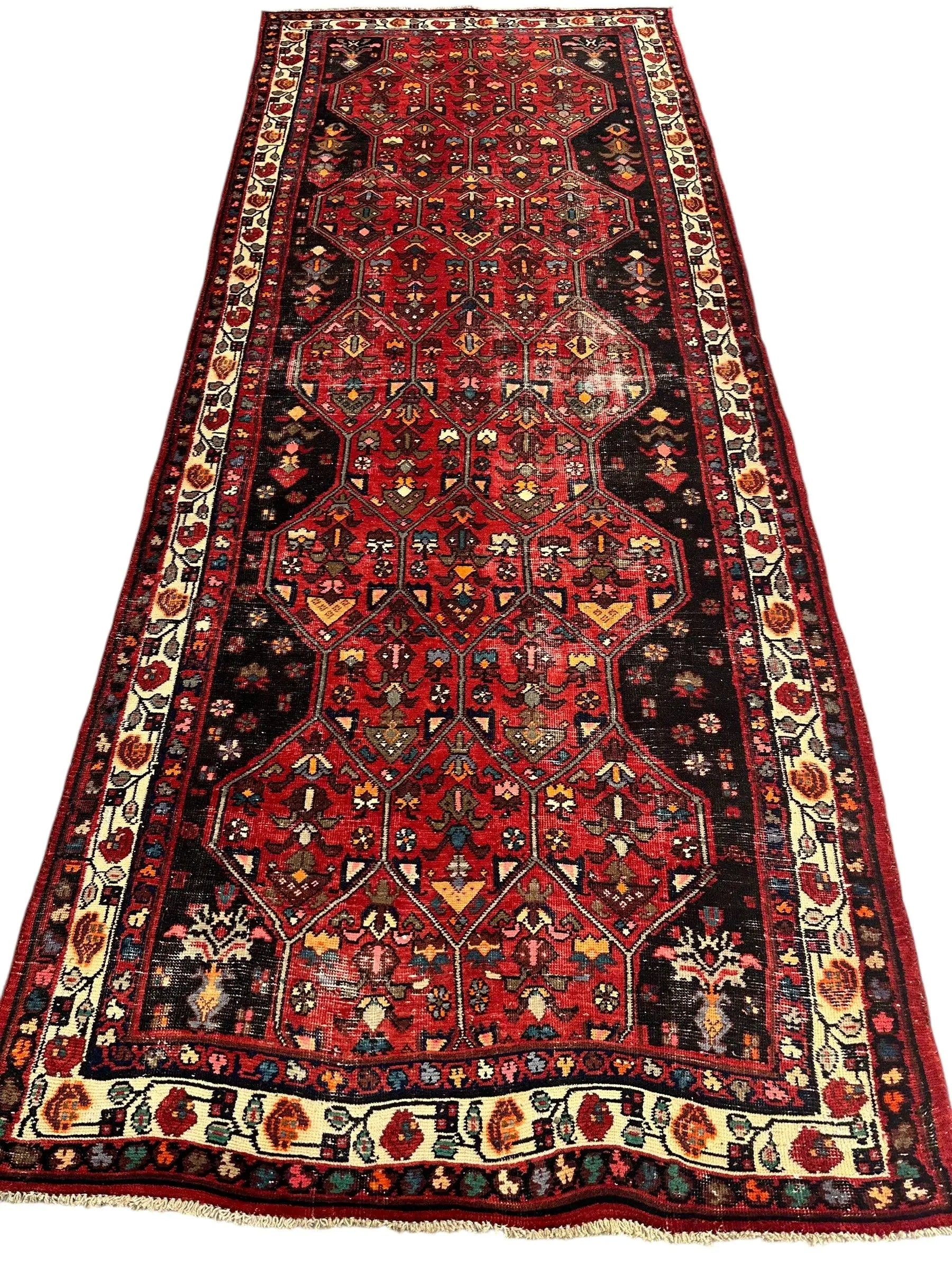 Vintage Persian Hosseinabad Runner Rug - 4’2” x 10’5” - Handwoven Wool, Circa 1950s Rugistan