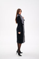 Genuine Silver Fox Virgin Wool Wrap Coat in Black Alaska® Outerwear Company