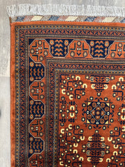 Hand-Knotted Afghani Bukharayi Rug | 6'7" x 10' Wool Area Carpet – Traditional Geometric Design Rugistan