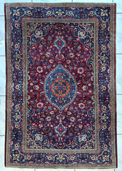 Antique Persian Kashan Debir Rug – 4’3” x 6’4” – Circa 1920s – Hand-Knotted Fine Wool Rugistan
