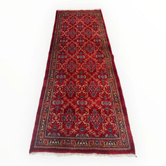 Vintage Mashhad Wool Runner – 3’3” x 8’4” – 1970s, Rich Red with Blue & Beige Accents Rugistan