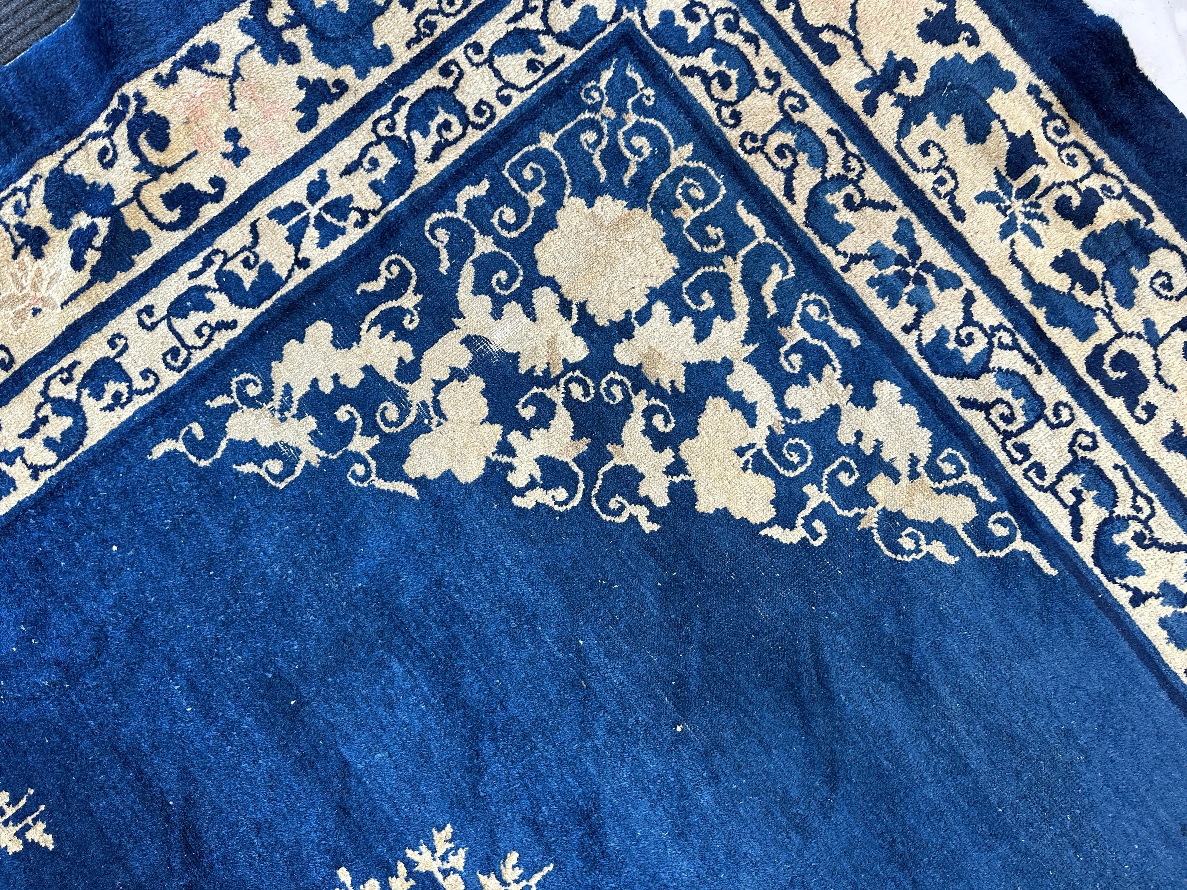 Hand-Knotted Antique Chinese Peking Wool Rug – 9’ x 11’5” – Distressed Blue, 19th Century Rugistan