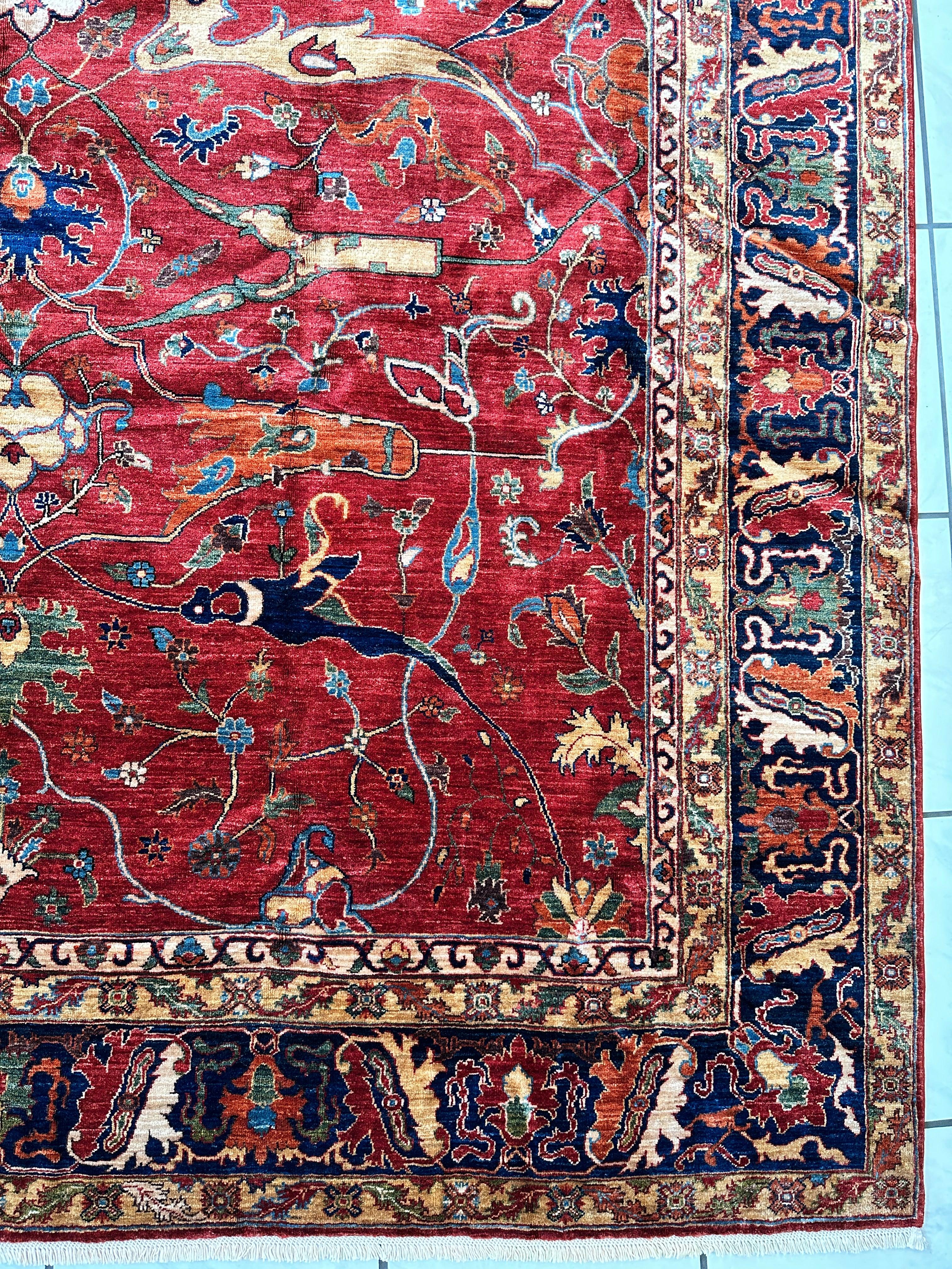 Hand-Knotted Afghani Bidjar Wool Rug – 9’x12’6” – Intricate Geometric & Floral Motifs Rugistan