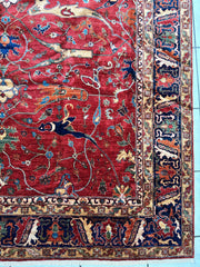 Hand-Knotted Afghani Bidjar Wool Rug – 9’x12’6” – Intricate Geometric & Floral Motifs Rugistan