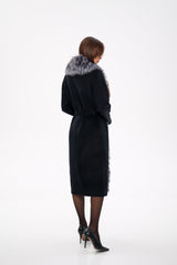 Genuine Silver Fox Virgin Wool Wrap Coat in Black Alaska® Outerwear Company