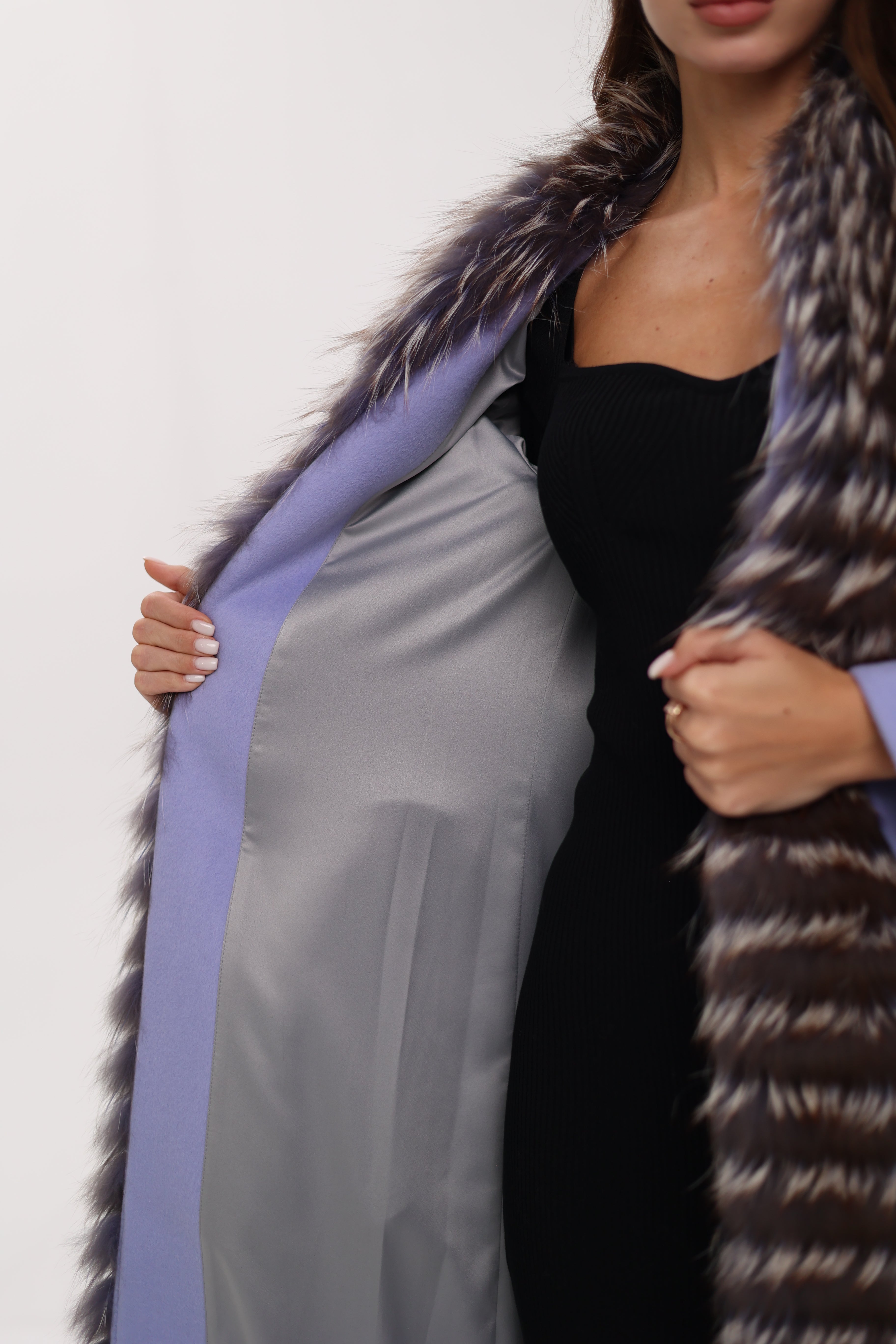 Genuine Silver Fox Virgin Wool Wrap Coat in Lavender Alaska® Outerwear Company