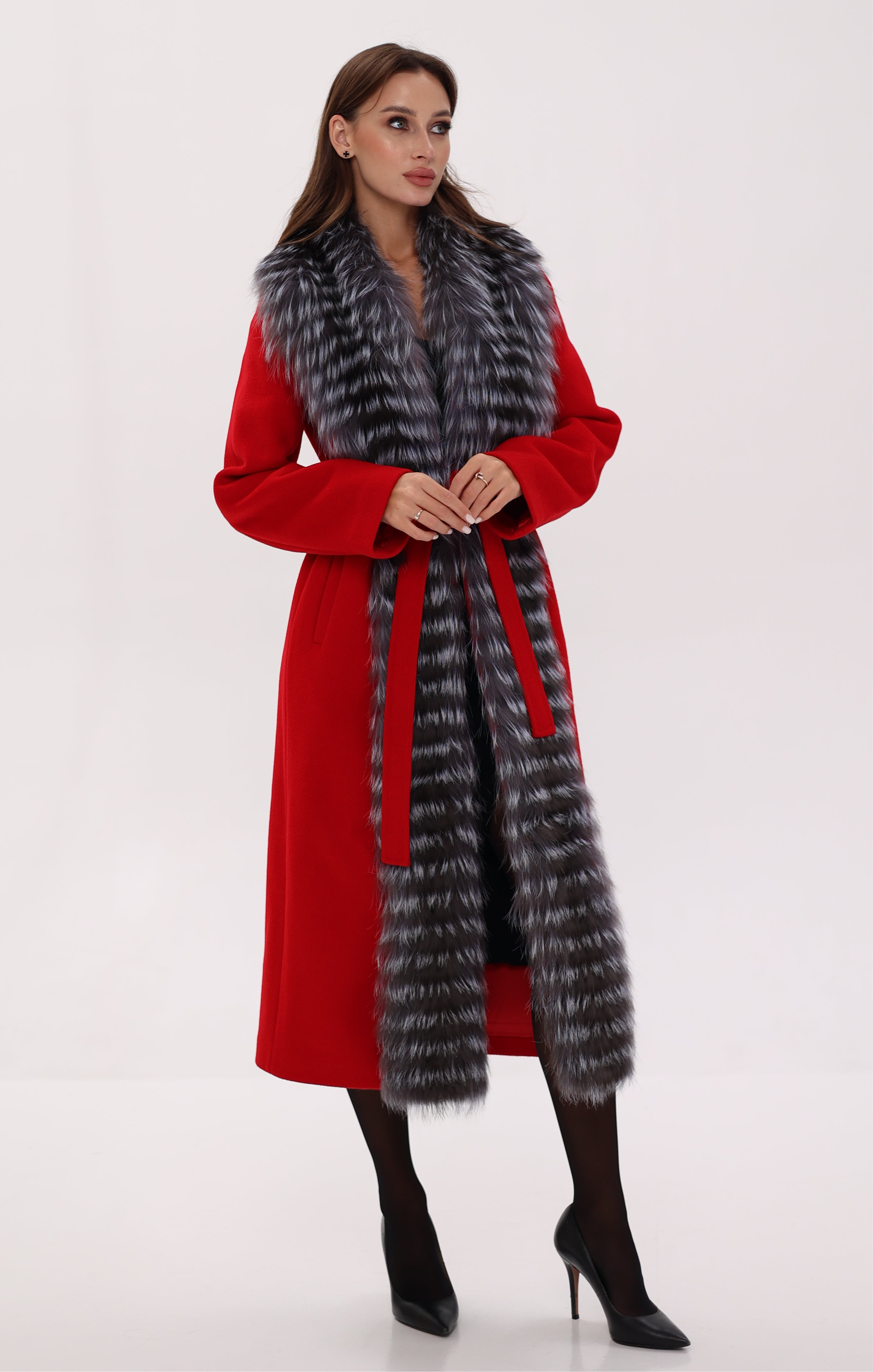 Genuine Silver Fox Virgin Wool Wrap Coat in Red Alaska® Outerwear Company