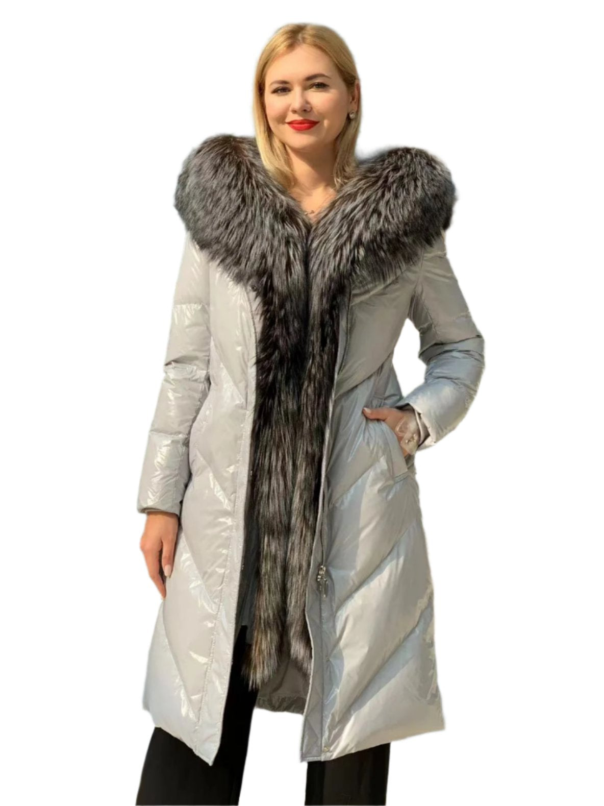 Genuine Silver Fox Fur Belted Parka Coat Alaska® Outerwear Company