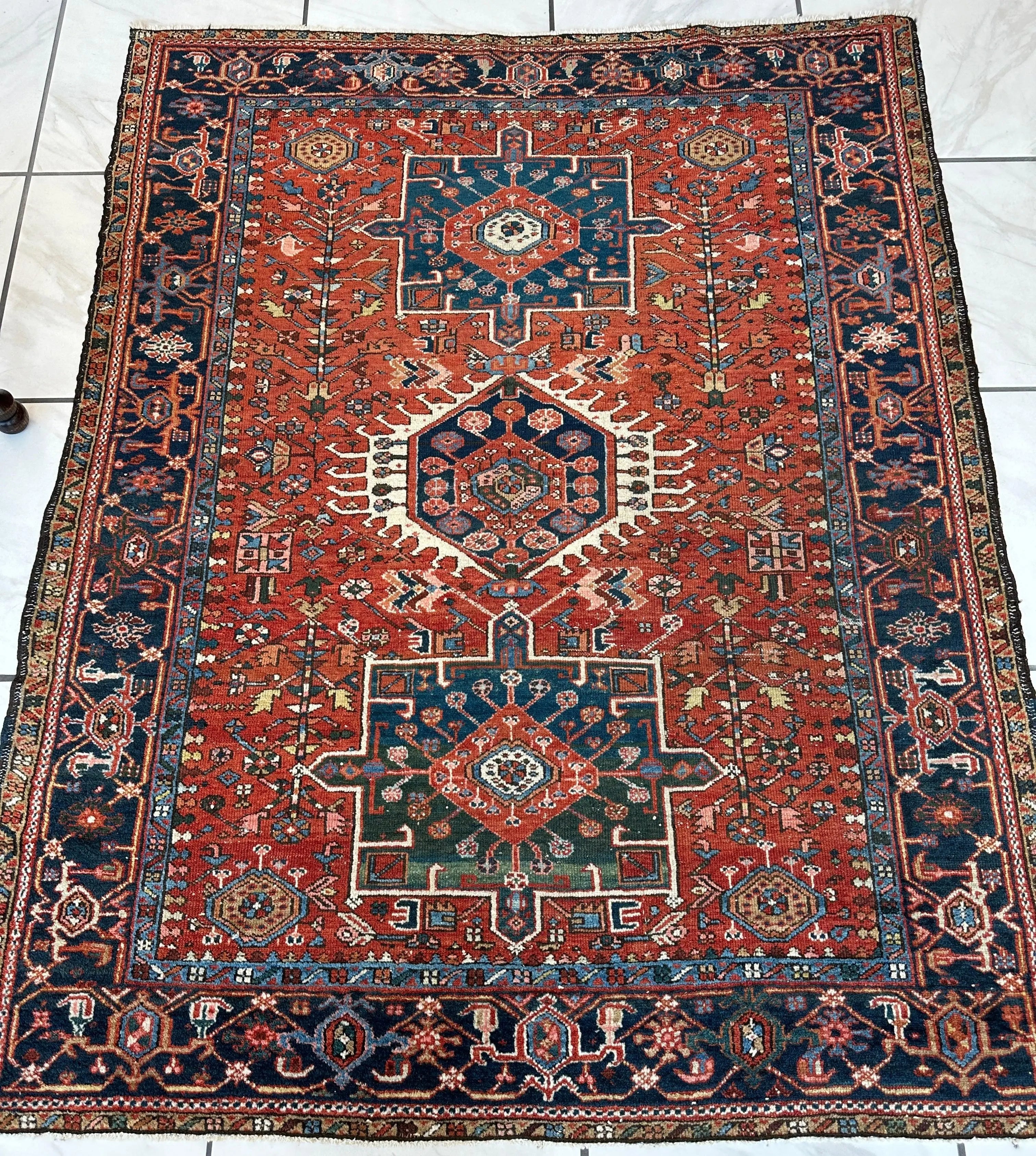 KARAJA Persian Antique Heriz Rug 4'9" x 6' Rugistan