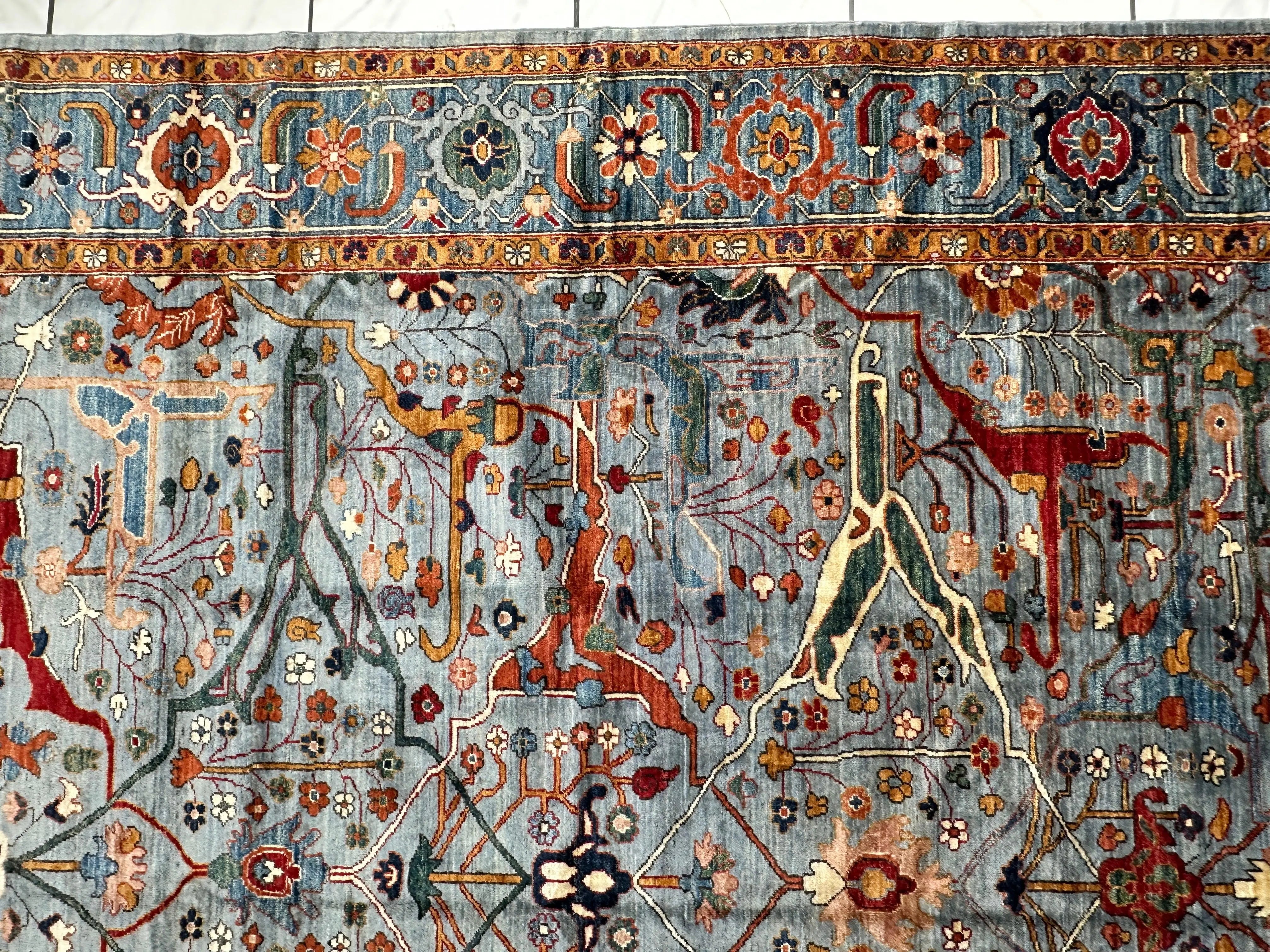 Hand-Knotted Trasitional Serapi Ghazni Wool Rug – 9’1” x 12’ – Intricate Floral Design Rugistan