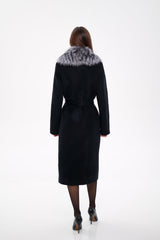 Genuine Silver Fox Virgin Wool Wrap Coat in Black Alaska® Outerwear Company