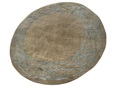 Hand-Knotted Tibetan Rug - 6' x 6'1" Round - Wool & Silk - Elegant Blue Border Design Rugistan