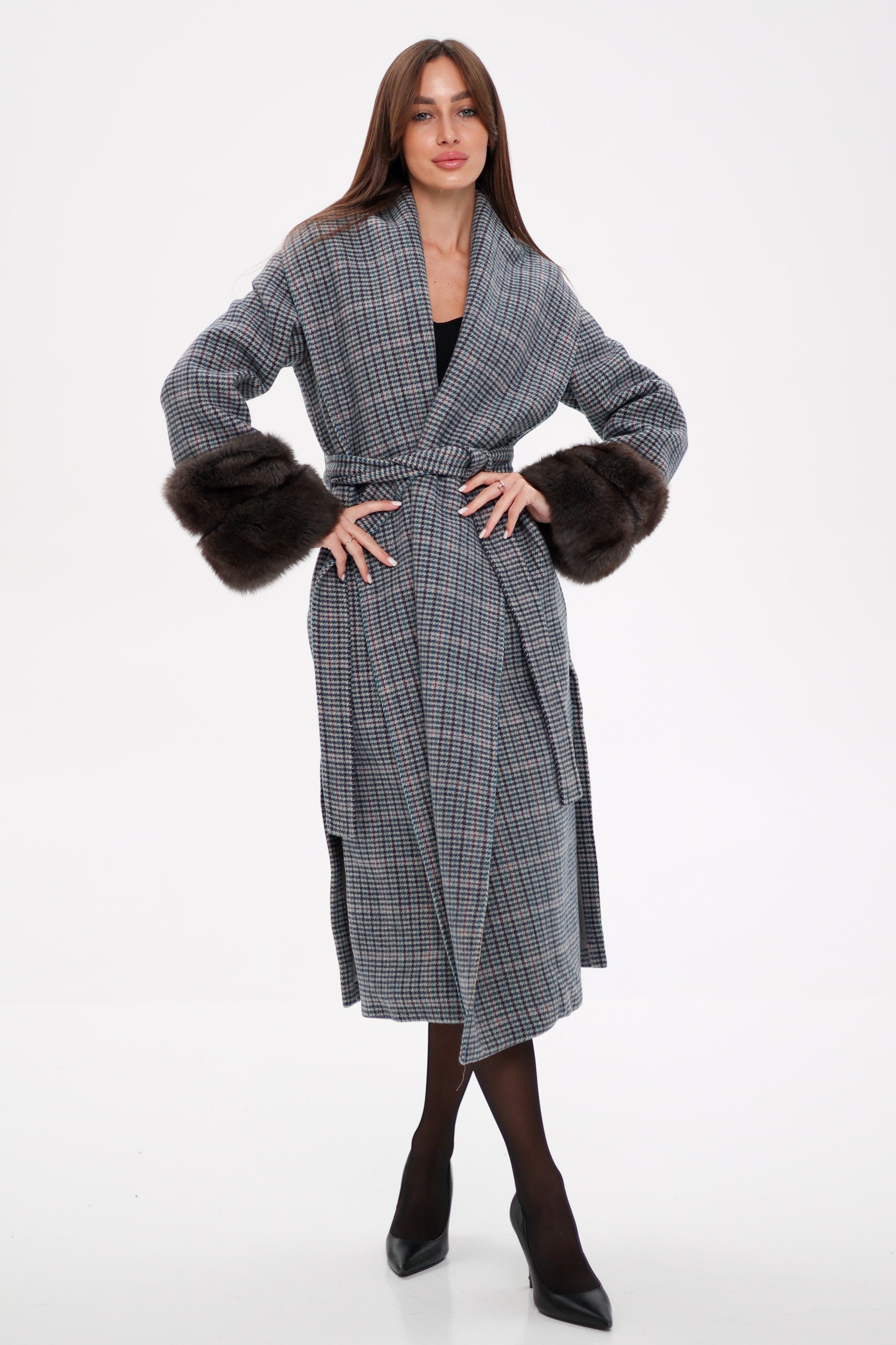 Genuine Polar Fox Fur Virgin Wool Wrap Coat Alaska® Outerwear Company