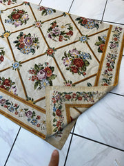 Handmade Needlepoint Floral Wool Rug – 9' 7" x 13' 5" – Vintage European Tapestry Style Rugistan