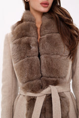 Genuine Polar Fox Fur Virgin Wool Coat in Nude Alaska® Outerwear Company