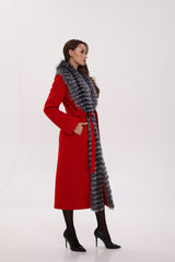 Genuine Silver Fox Virgin Wool Wrap Coat in Red Alaska® Outerwear Company
