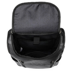 Black backpack with open top on a white background