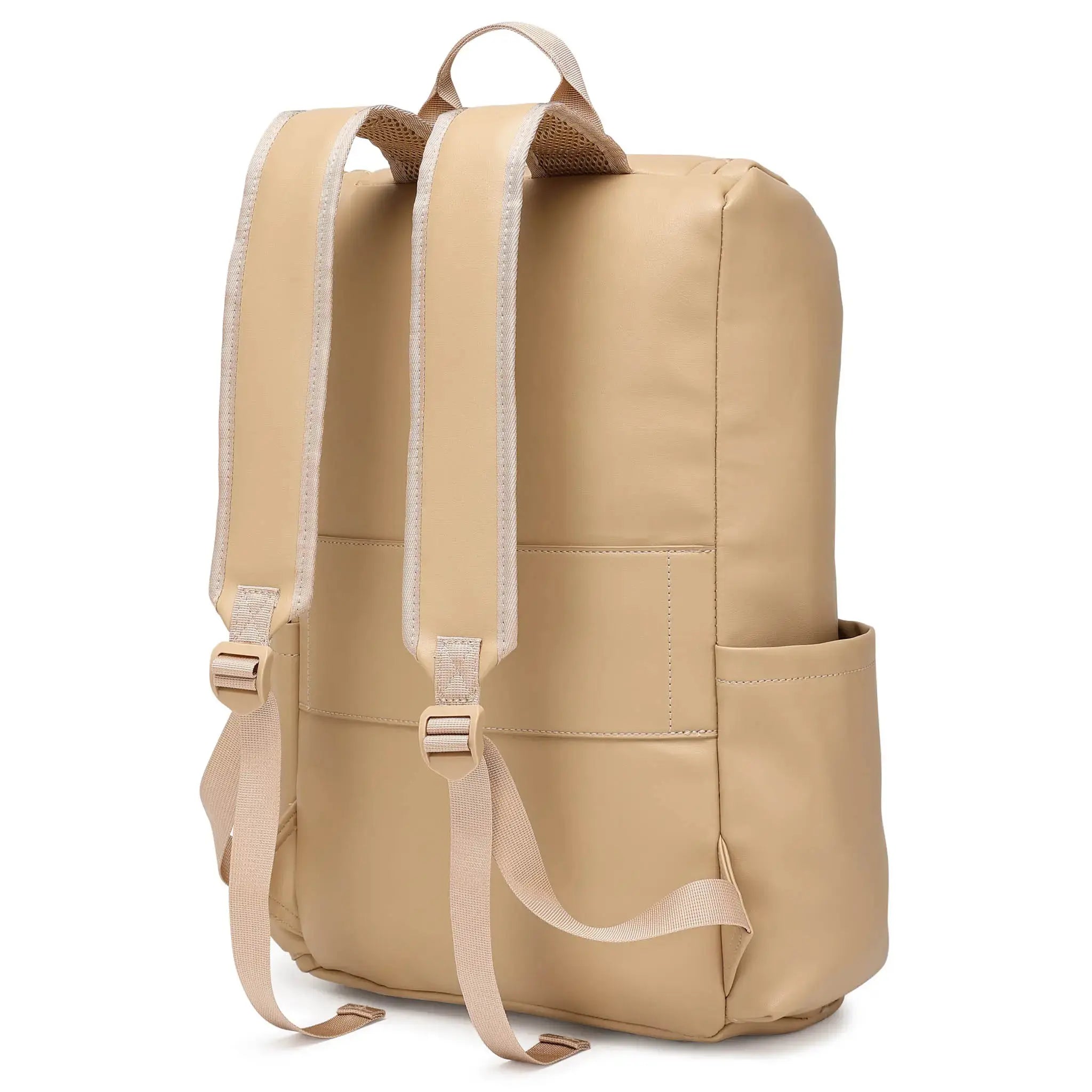 Beige backpack with straps on a white background