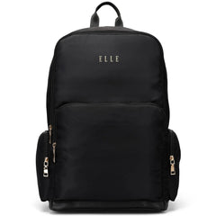 Black backpack with 'ELLE' branding on a white background