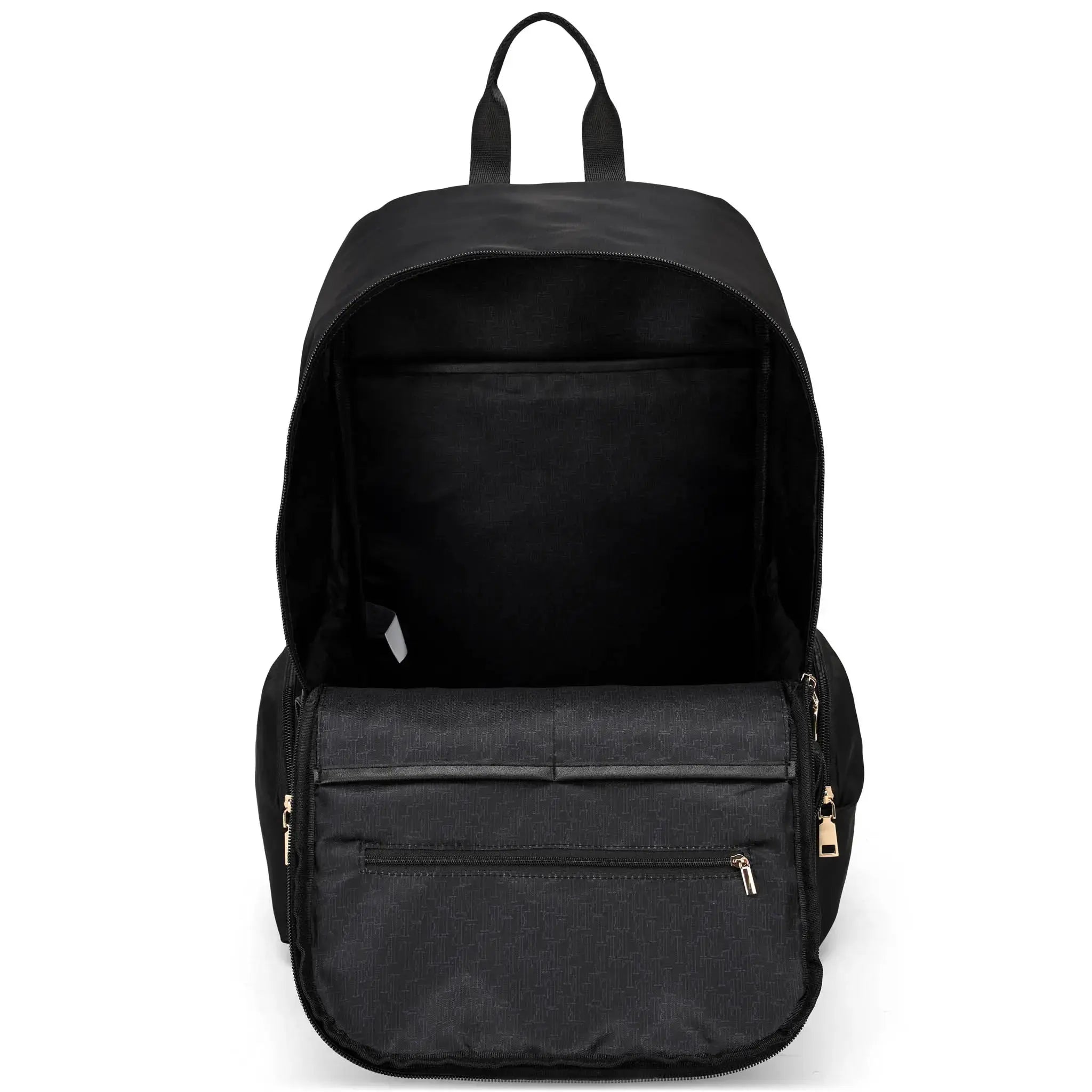 Black backpack on a white background