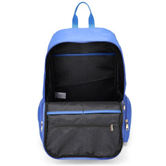 Blue backpack with black interior on a white background