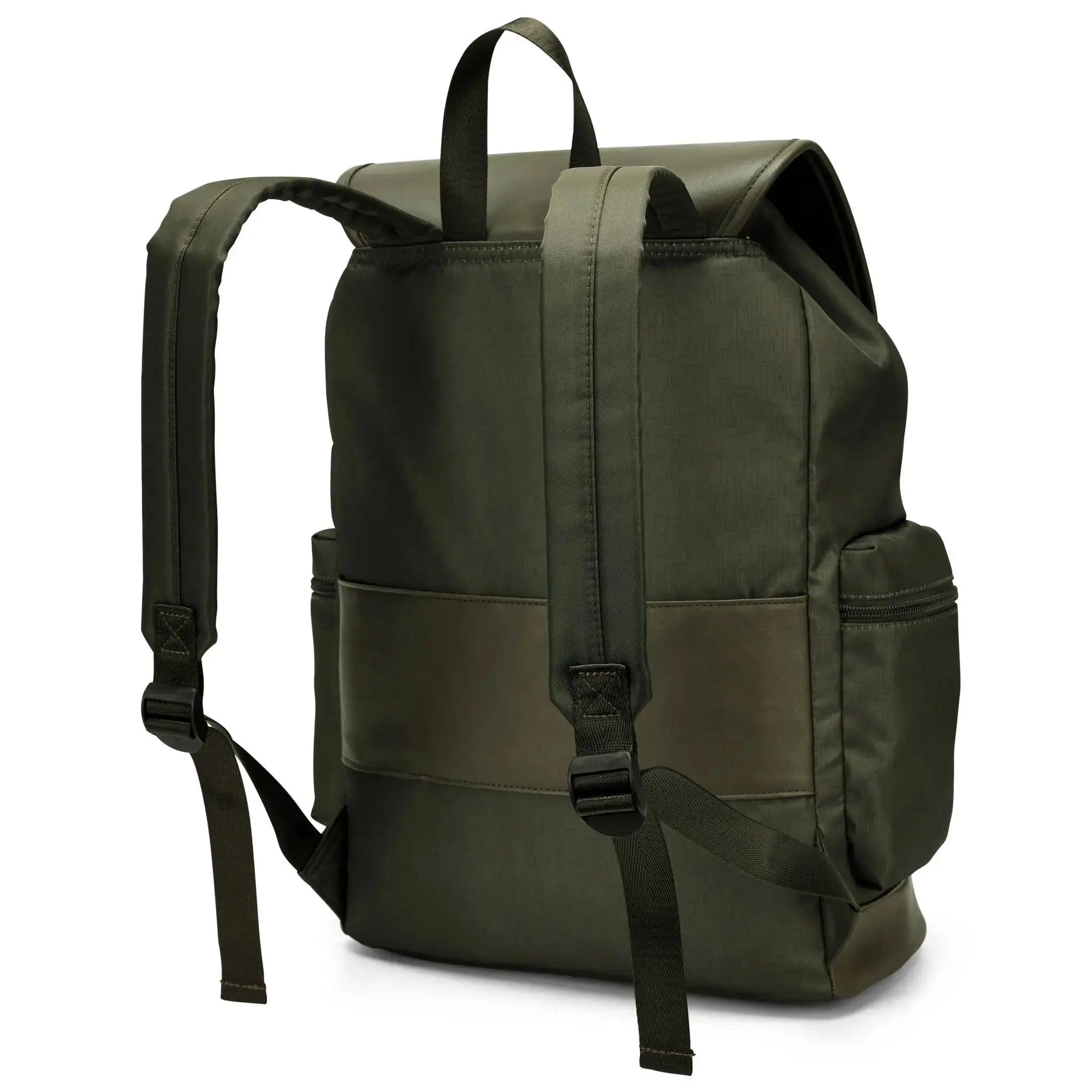Green backpack on a white background