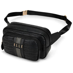 Black textured fanny pack with 'ELLE' branding on a white background
