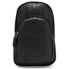 Black backpack with 'ELLE' branding on a white background