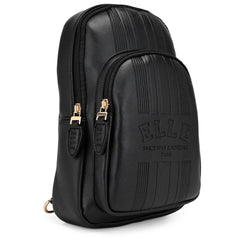 Black backpack with 'ELLE' branding on a white background