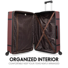 Open suitcase with organized interior on a white background