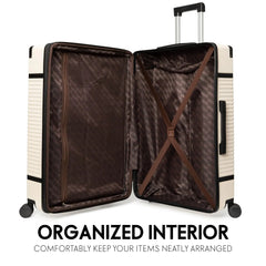 Open suitcase with organized interior on a white background