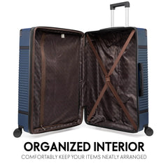 Open suitcase with organized interior on a white background