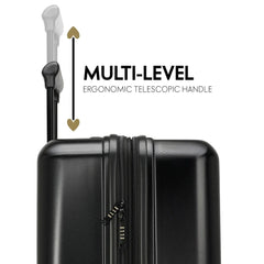 Black suitcase with multi-level ergonomic telescopic handle on a white background