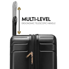Black suitcase with a multi-level ergonomic telescopic handle on a white background
