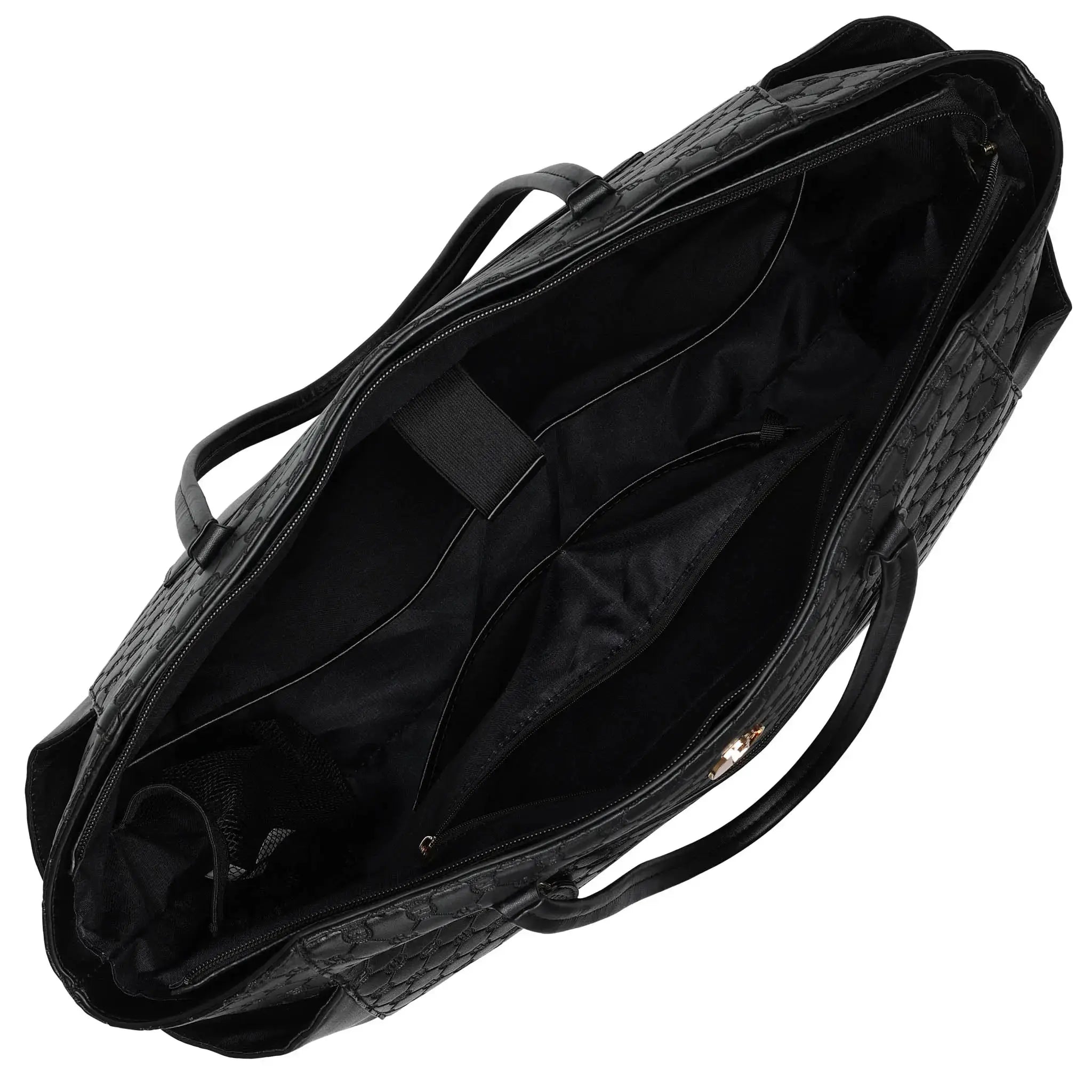 Black bag with a textured pattern on a white background